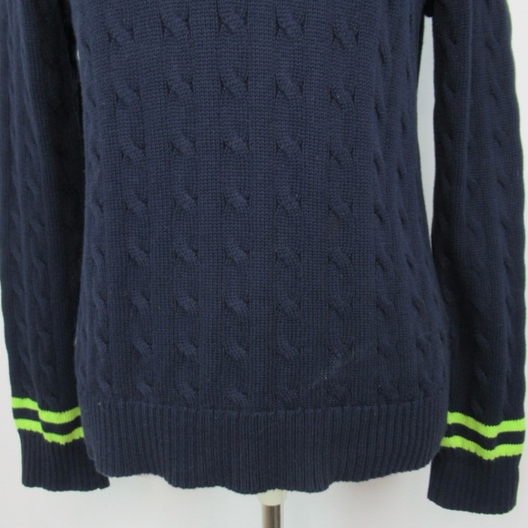 RALPH LAUREN Vintage Navy Blue V-Neck Cable Knit Tennis Sweater Women Size Large - Picture 9 of 13